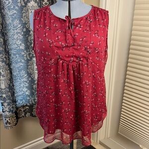 Denver Hayes Red Floral Sleeveless Ruffle Blouse Top Women's Size XXL
